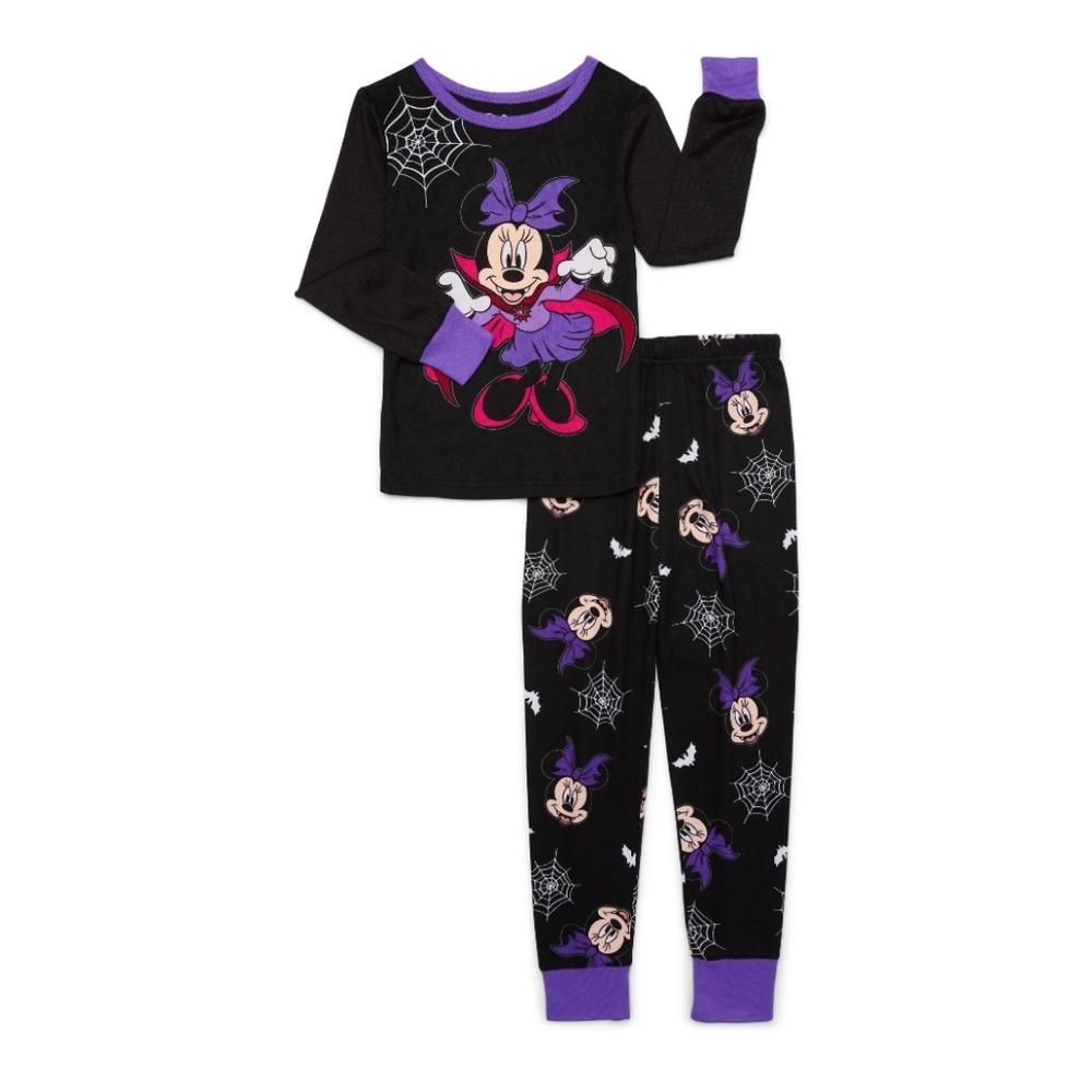 Disney Minnie Mouse Girls Snug Fit Pajama Set:BLACK/PURPLE: NEW WITH TAGS:SIZE 8